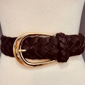 VTG Michael Kors Wide Brown Braided Leather Belt with Gold Buckle, Women's L/XL